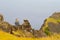The rock of Motu Kao Kao located in the sea under the slopes of the crater of Rano Kau in Easter Island. Easter Island, Chile