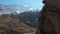 Rock in the mountains of Upper Balkaria. Aerial view of the gorge with a dirt road and a mountain rocks in the mountains