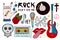 Rock music clip art bundle. Hand drawn musical stickers.