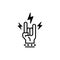 Rock music fest logo with rocker or metal hand gesture, emblem for Rock festival,party, musical performance