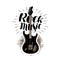 Rock music, lettering. Guitar, fretboard label. Vector illustration