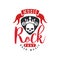 Rock music logo, emblem for rock band, design element with skull and crown can be used for poster, banner, flyer, print