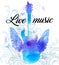 Rock music poster with blue watercolor guitar