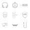 Rock musician icon set, outline style