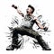 Rock Musician Jumping With Strong Facial Expression - Fashion-illustration Style
