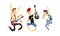 Rock Musicians Characters Set, Musical Band Members Playing Guitar and Singing with Microphone Cartoon Style Vector
