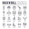 ROCK N ROLL circle outline icons collection set. Music equipment linear symbol pack. Modern template of thin line icons