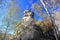 A rock with an Orthodox cross on Mount Tserkovka in the resort town of Belokurikha. Altai region. Russia