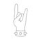 Rock outline hand gesture. Heavy metal and punk arm symbol with armlet with spikes. Vector line illustration of rocker