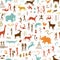 Rock paintings pattern. Prehistoric painted cave wall, stone age art of primitive people and cave drawings seamless