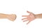 Rock Paper Scissors gambling hand game for all of ages and sex. This is Asian male hands post on white background