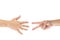 Rock Paper Scissors gambling hand game for all of ages and sex. This is Asian male hands post on white background