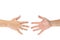 Rock Paper Scissors gambling hand game for all of ages and sex. This is Asian male hands post on white background