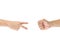 Rock Paper Scissors gambling hand game for all of ages and sex. This is Asian male hands post on white background