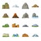 Rock, peak, volcano, and other kinds of mountains. Different mountains set collection icons in cartoon style vector