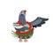 Rock Pigeon is dancing Hula in traditional Hawaiian clothes on white isolated background, vector illustration in Cartoon style,