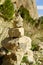 Rock pile for route indicator made by tourists, Zen climbing Rock Stack, Stone Tower pile at mountain, signs right track indicate