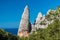 The rock pinnacle of Cala GoloritzÃ¨ in the Orosei gulf Sardinia, Italy