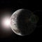 Rock planet from space at sun dawn and stars -