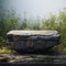 Rock podium, stone pedestal on natural environment, natural background