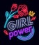 Rock print and slogan vector. Girl Power For T-shirt or other purposes. Symbol of feminism for printing in a neon style