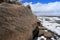 Rock with religious buddhist inscriptions in the snowy steppe of Mongolia on a sunny day