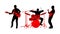 Rock and roll band vector silhouette illustration. Musician play bass guitar and drums on stage. Super star music concert show.