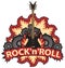Rock and roll banner with guitar, speaker and fire