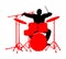 Rock and roll drummer vector silhouette illustration isolated on white background. Musician play drums on stage. Super star music