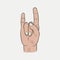 Rock and Roll hand sign. Heavy metal music symbol in cartoon style. Vector.