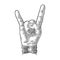 Rock and Roll hand sign. Vector black vintage engraved illustration.