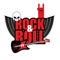 Rock and roll logo. Electric guitar and skull. Logo for lovers o