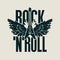 Rock and roll music banner with guitar and wings