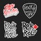 Rock and Roll music symbols with Guitar Wings Skull, Drums Plectrum. labels, logos. Heavy metal templates for design t