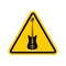 Rock and roll Warning sign. Caution rock music. Danger road symbol yellow triangle. Electro guitar emblem