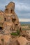 Rock sandstone wall of an ancient house of Cappadocia. Beautiful texture of the wall of an ancient cave dwelling.