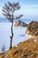 Rock Shamanka on Olkhon island in lake Baikal in winter