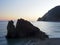 Rock small island outcropping beach Monterosso Italy resort Eur