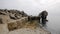 Rock stack by Portland Bill Lighthouse on the Isle of Portland Dorset England UK