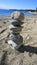 Rock stacking on the beautiful beach background.