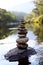 Rock stacking in the Thredbo river