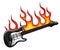 Rock star or band fire logo brand. Electric guitar fiery and flame musical vector sign.