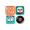 Rock star. Vector retro poster. Leopard and tiger musicians. Cartoon doodle characters and inscription graffiti for kids