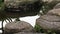 Rock stepping stones in the pond of a landscaped Japanese garden in Australia.