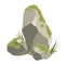 Rock stone formations. Small boulder mountain with grass and moss, big icon with rocky texture, heavy piles