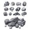 Rock stones, boulder piles, broken rubble blocks