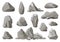 Rock stones and debris of the mountain. Gravel, gray stone heap of cartoon isolated vector icons illustration set