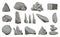 Rock stones. Graphite stone, coal and rocks pile for wall or mountain pebble. Gravel pebbles, gray stone heap cartoon