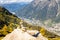 Rock trail blazing cairn mountain sign Chamonix valley