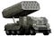 Rocket artillery, missile launcher with grey camouflage with fictional design - isolated object on white background. 3d illustrati